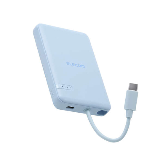 【新品】ELECOM　USB Type-Cケーブル一体モバイルバッテリー 5000mAh DE-C62-5000BU　ブルー