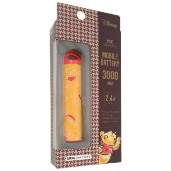 【新品】【新品(開封のみ)】 PGA　スティック型モバイルバッテリー 3000mAh PG-DLBJ30A03POO　くまのプーさん