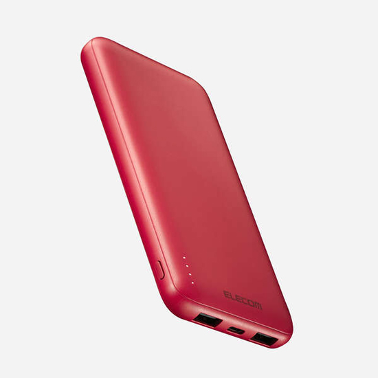 【新品】【新品(開封のみ)】 ELECOM　薄型コンパクトモバイルバッテリー 10000mAh DE-C66-10000RD　レッド