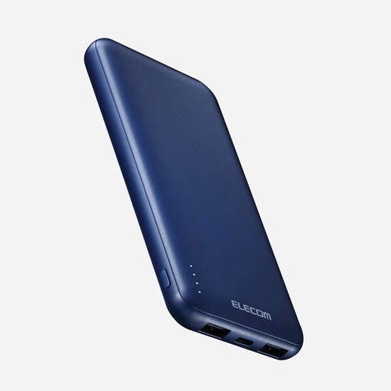 【新品】【新品(開封のみ)】 ELECOM　薄型コンパクトモバイルバッテリー 10000mAh DE-C66-10000BU　ブルー