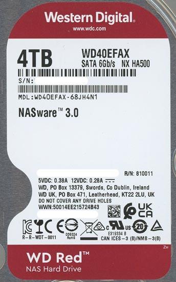 【新品】Western Digital製HDD　WD40EFAX　4TB SATA600 5400