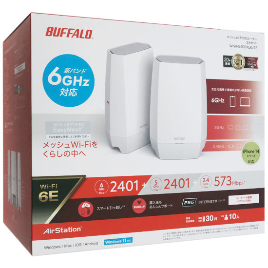 【新品】【新品訳あり(箱きず・やぶれ)】 BUFFALO　無線LANルータ　AirStation WNR-5400XE6/2S　ホワイト