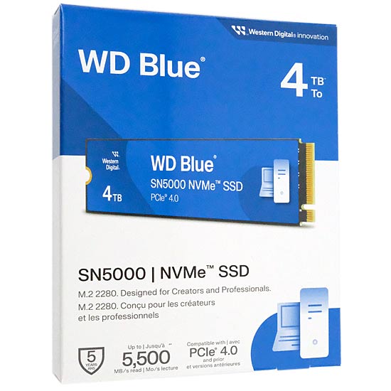 【新品】【新品訳あり(箱きず・やぶれ)】 Western Digital製　WD Blue SN5000 NVMe WDS400T4B0E　4TB