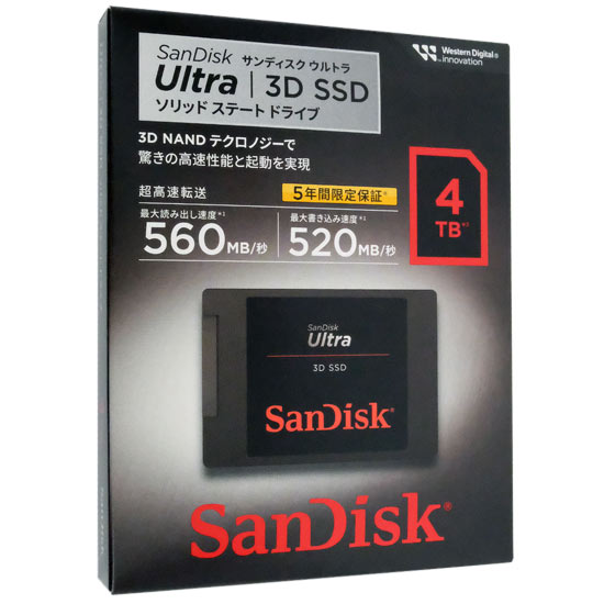 【新品】【新品訳あり(箱きず・やぶれ)】 SANDISK　Ultra 3D SSD 4TB　SDSSDH3-4T00-J26