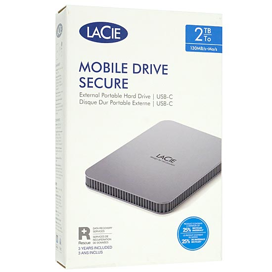【新品】LaCie　Mobile Drive Secure STLR2000400　スペース・グレイ