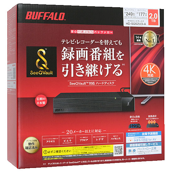 【新品】【新品訳あり(箱きず・やぶれ)】 BUFFALO製外付HD　HD-SQS2U3-A　ブラック　2TB