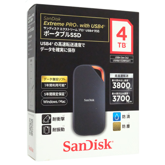 【新品】SANDISK　ポータブルSSD エクストリーム プロ　SDSSDE82-4T00-J25　4TB