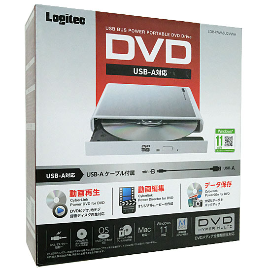 【新品】Logitec　ポータブルDVDドライブ　LDR-PMM8U2VWH　ホワイト