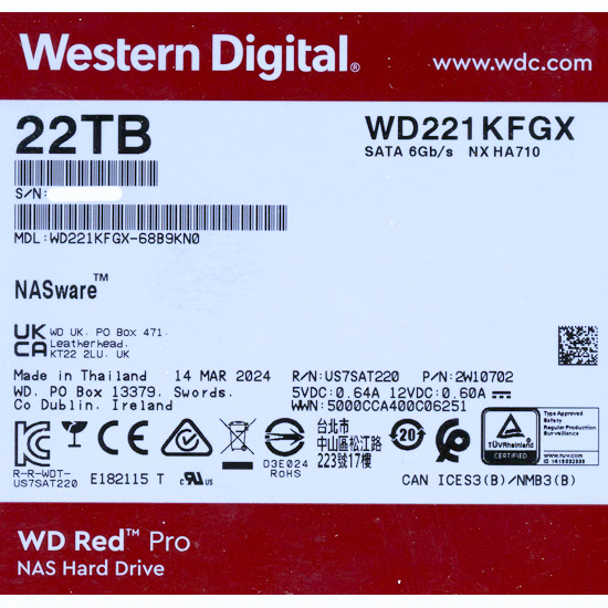 【新品】Western Digital製HDD　WD221KFGX　22TB SATA600 7200