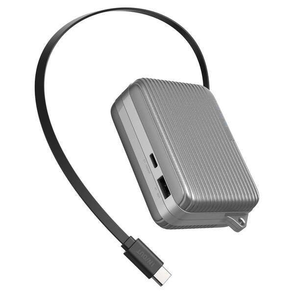 【新品】【新品(開封のみ)】 ELECOM　巻き取り式ケーブル一体型モバイルバッテリー 10000mAh DE-C79-10000SV　シルバー