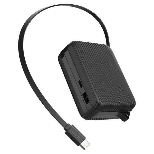 【新品】ELECOM　巻き取り式ケーブル一体型モバイルバッテリー 10000mAh DE-C79-10000BK　ブラック