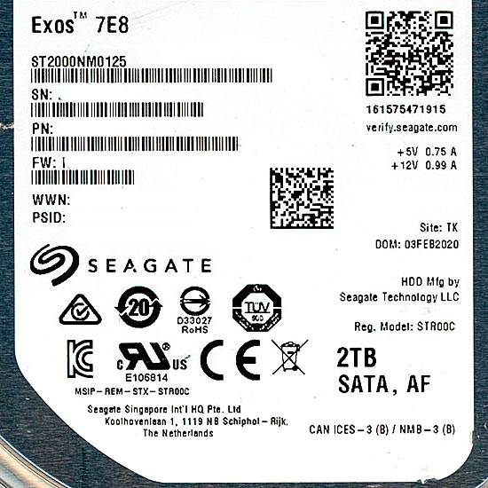 【新品】SEAGATE製HDD　ST2000NM0125　2TB SATA600 7200