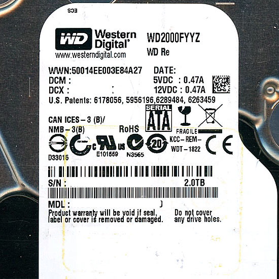 【新品】Western Digital製HDD　WD2000FYYZ　2TB SATA600 7200