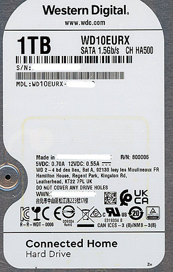 【新品】Western Digital製HDD　WD10EURX　1TB SATA600