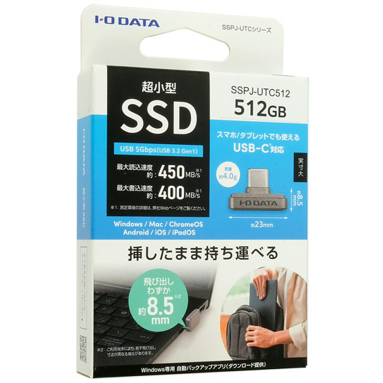 【新品】I-O DATA　USB-C小型SSD SSPJ-UTC512　512GB