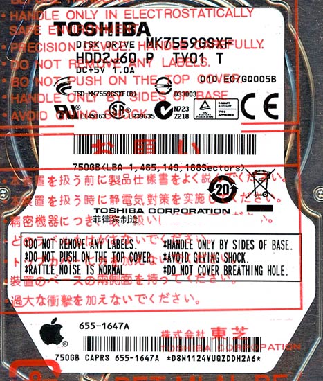 【新品】TOSHIBA(東芝) ノート用HDD 2.5inch　MK7559GSXF　750GB