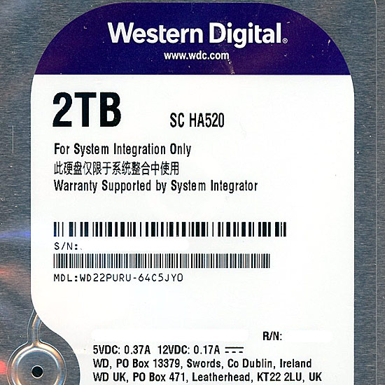 【新品】Western Digital製HDD　WD22PURU　2TB SATA600
