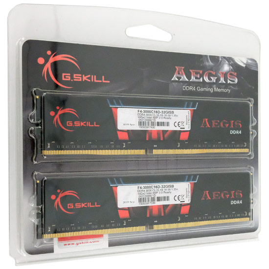 【新品】【新品(開封のみ・箱きず・やぶれ)】 G.Skill　デスクトップ用 F4-3000C16D-32GISB　DDR4 PC4-24000 16GB 2枚組