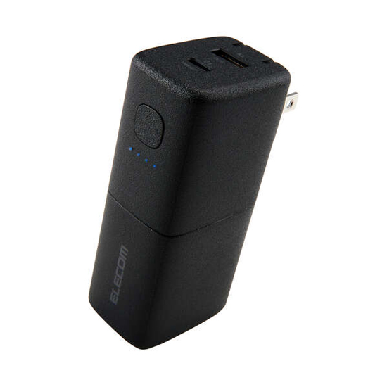 【新品】ELECOM　AC充電器一体モバイルバッテリー　DE-AC14-5000BK　ブラック