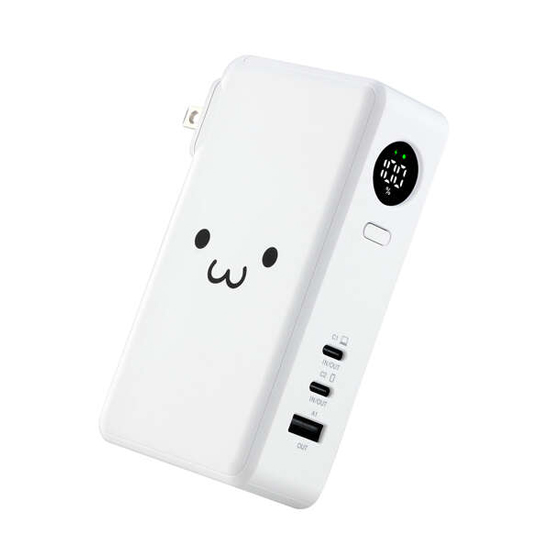 【新品】ELECOM　AC充電器一体モバイルバッテリー　DE-AC13-10000WF　しろちゃん(ホワイト×ブラック)