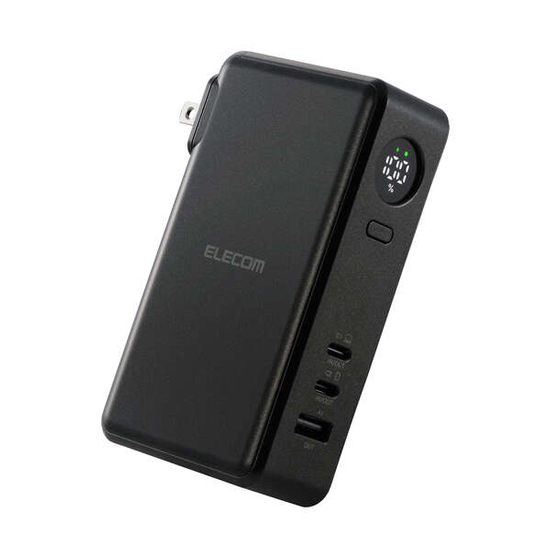 【新品】ELECOM　AC充電器一体モバイルバッテリー　DE-AC13-10000BK　ブラック