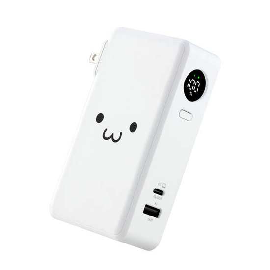 【新品】ELECOM　AC充電器一体モバイルバッテリー　DE-AC12-10000WF　しろちゃん(ホワイト×ブラック)