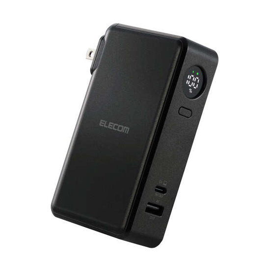 【新品】ELECOM　AC充電器一体モバイルバッテリー　DE-AC12-10000BK　ブラック