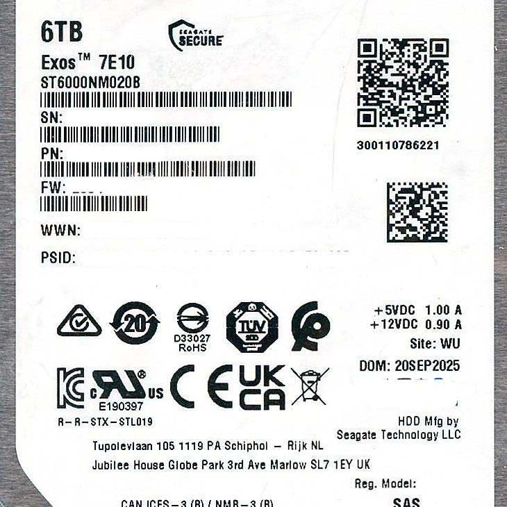 【新品】SEAGATE HDD　ST6000NM020B　6TB 7200 SAS3.0