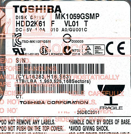 【新品】【バルク新品】 TOSHIBA(東芝) ノート用HDD 2.5inch　MK1059GSMP　1TB