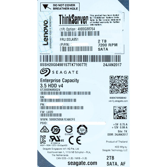 【新品】Lenovo HDD　ST2000NM0024　2TB SATA600 7200