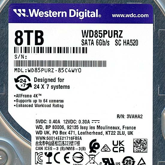 【新品】Western Digital HDD　WD85PURZ　8TB SATA600 5640