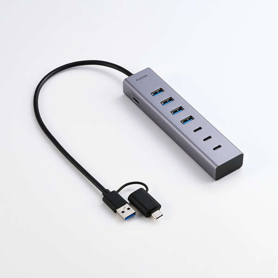 【新品】ELECOM　USB Type-C変換アダプター付き USBハブ　U3HC-T070SV　シルバー