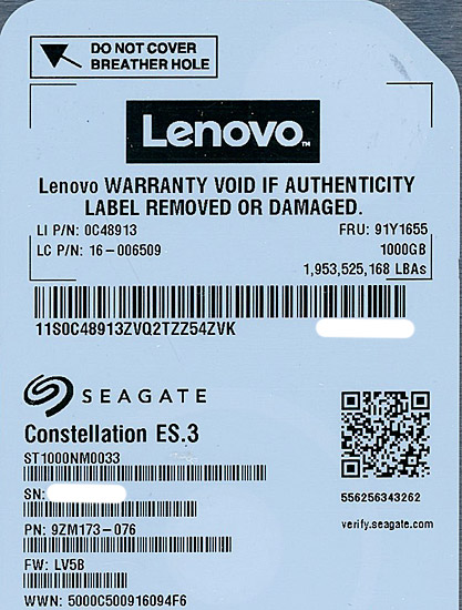 【新品】Lenovo HDD　ST1000NM0033　1TB SATA600 7200