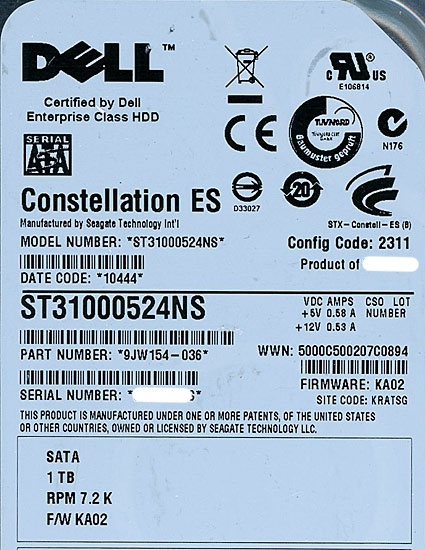 【新品】DELL HDD　ST31000524NS　1TB SATA300 7200