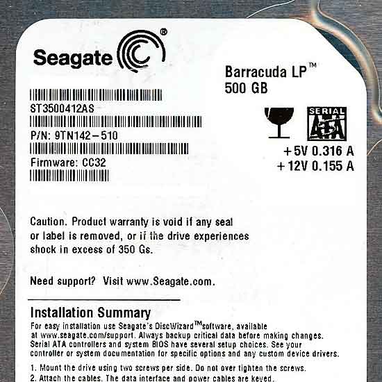 【新品】SEAGATE HDD　ST3500412AS　500GB SATA 5900