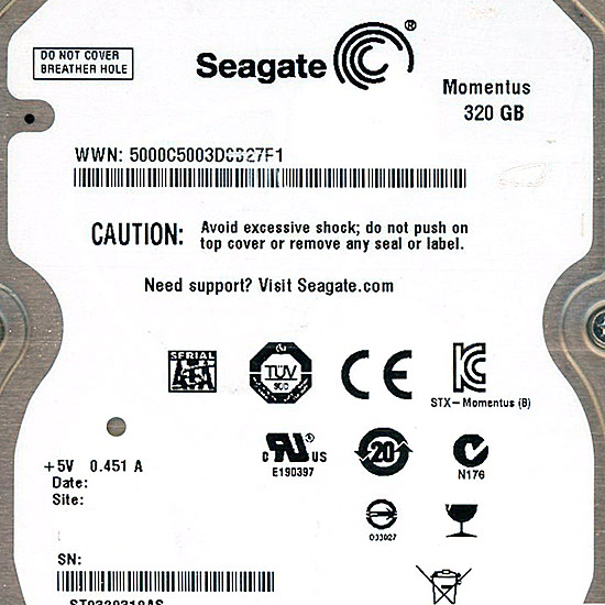 【新品】SEAGATEノート用HDD 2.5inch　ST9320310AS　320GB 9.5mm