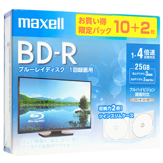 【新品】maxell　録画用ブルーレイディスク BRV25WPE.10S+2　BD-R 4倍速 12枚組