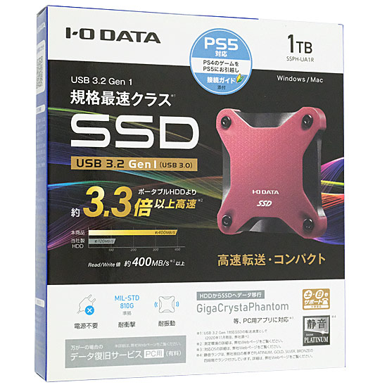 【新品】I-O DATA　ポータブルSSD 1TB　SSPH-UA1R　ワインレッド