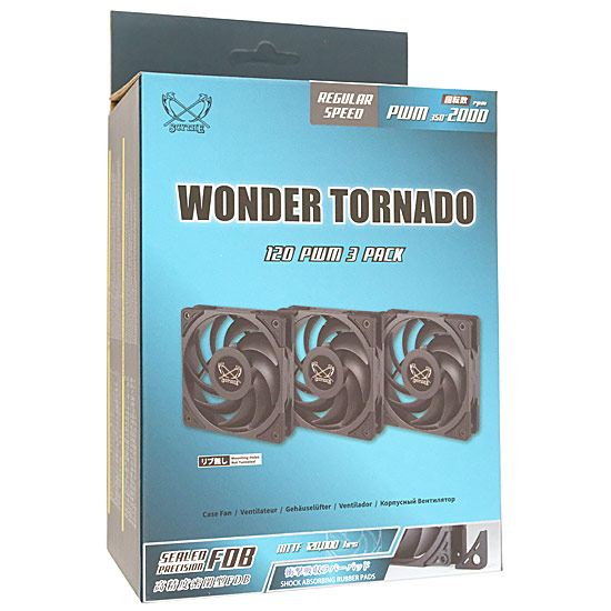 【新品】SCYTHE　ケースファン3個パック WONDER TORNADO 120 PWM 2000RPM 3PACK　WT1225FD20X3-P