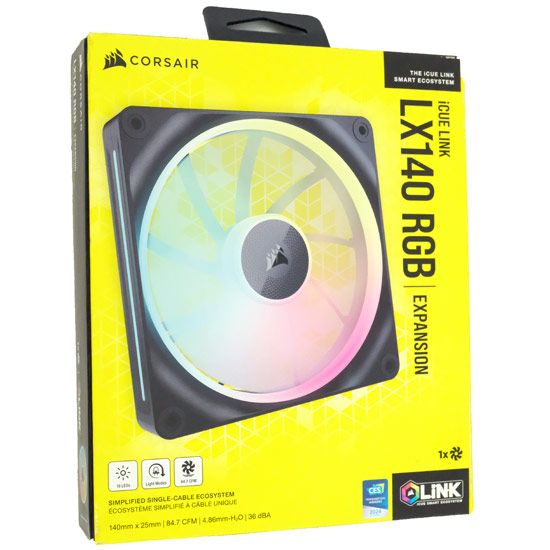 【新品】Corsair　PCケースファン iCUE LINK LX140 RGB Single Fan Expansion　CO-9051027-WW　ブラック