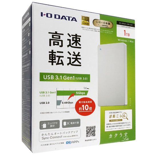 【新品】【新品訳あり(箱きず・やぶれ)】 I-O DATA　PortableHD　HDPH-UT1WR　1TB ホワイト