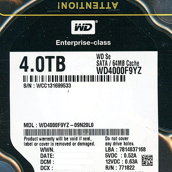 【新品】Western Digital HDD　WD4000F9YZ　4TB SATA600 7200