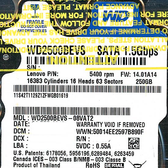 【新品】WesternDigital HDD 2.5inch　WD2500BEVS　250GB 9.5mm