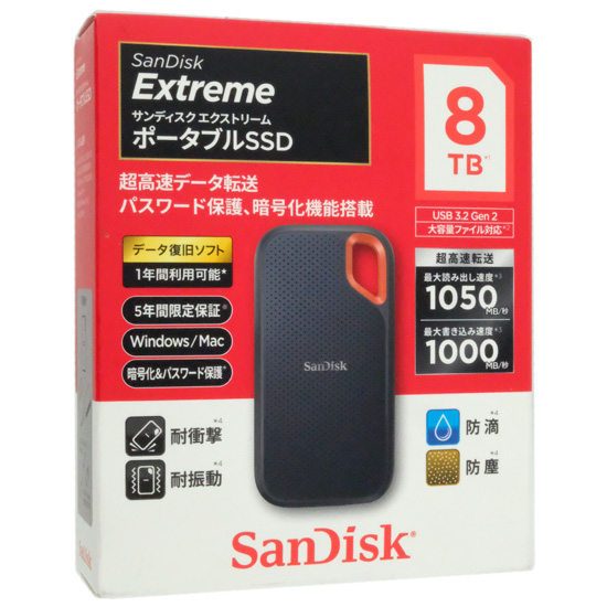 【新品】SANDISK　ポータブルSSD エクストリーム　SDSSDE61-8T00-J25　ブラック