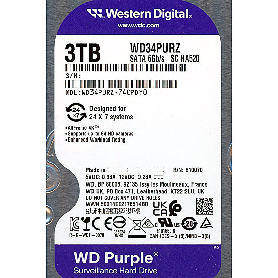 【新品】Western Digital HDD　WD34PURZ　3TB SATA600