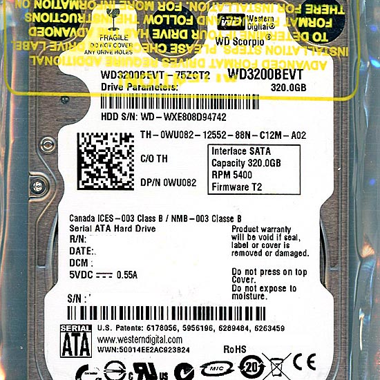 【新品】WesternDigital HDD 2.5inch　WD3200BEVT　320GB 9.5mm