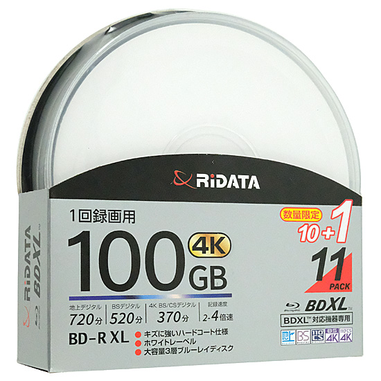 【新品】RiTEK　ブルーレイディスク RIDATA BD-R520PW4X.10+1SPB　BD-R XL 4倍速 11枚組