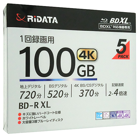 【新品】RiTEK　ブルーレイディスク RIDATA BD-R520PW4X.5PSCB　BD-R XL 4倍速 5枚組