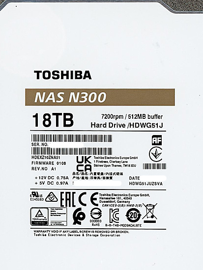 【新品】TOSHIBA HDD　HDWG51JUZSVA　18TB SATA600 7200