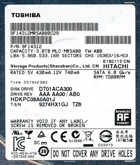 【新品】TOSHIBA HDD　DT01ACA300　3TB SATA600 7200